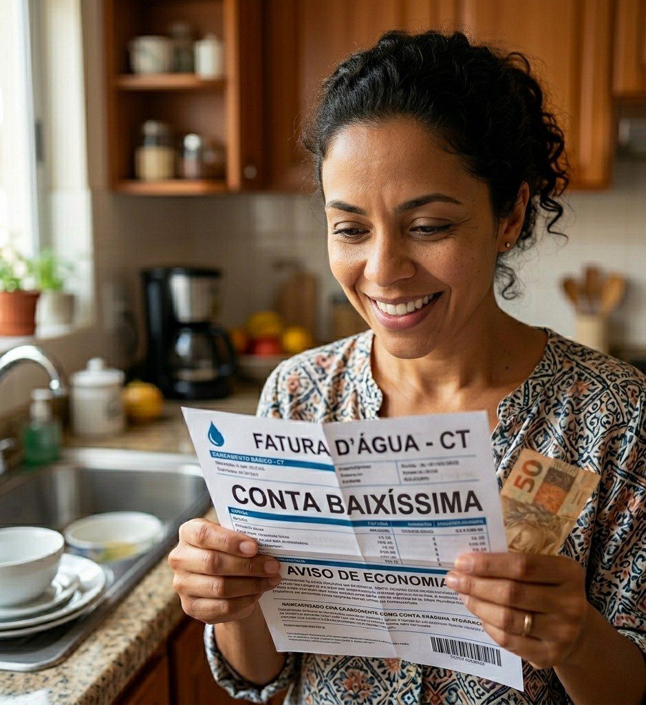 Pessoa feliz com redução na conta de água